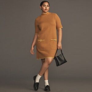 Anthropologie Brown Mini Dress with Yellow Accents